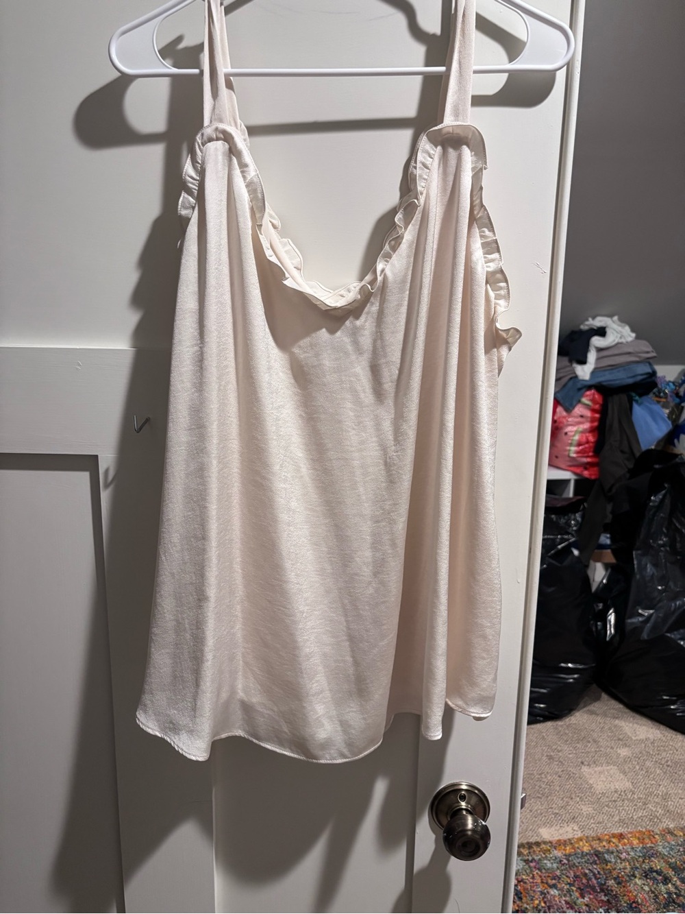 Bar III Cream Ruffle-Trim Slip Cami